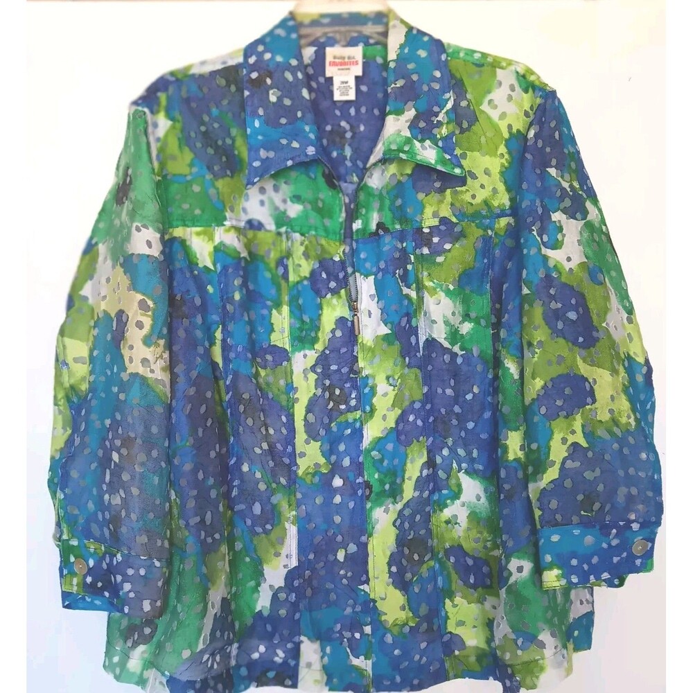 Ruby Rd Favorites Woman Plus Size 20W Purple Green Blue Full Zip Sheer Jacket
